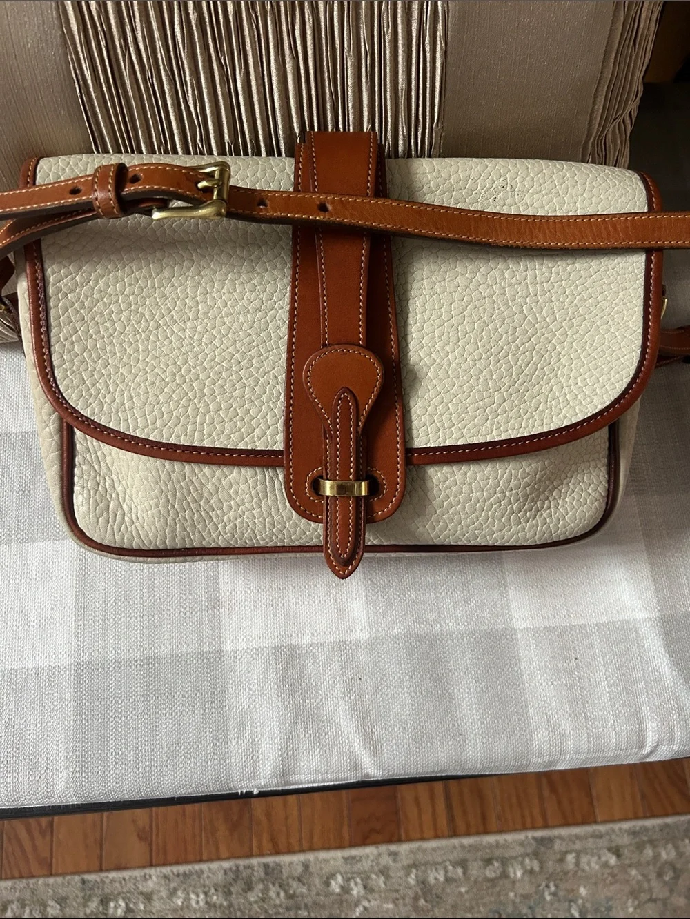 Vintage Dooney & Bourke Cream and Tan Pebbled Leather Crossbody Bag